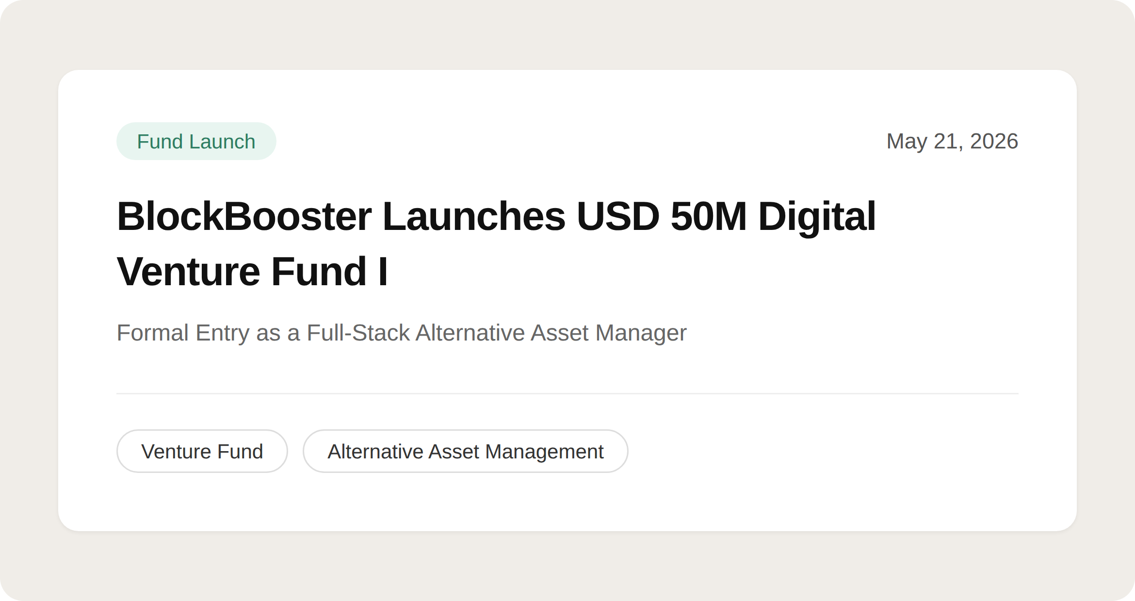 BlockBooster Launches USD 50M Digital Venture Fund I, Establishing Its Platform as a Full-Stack Alternative Asset Manager
